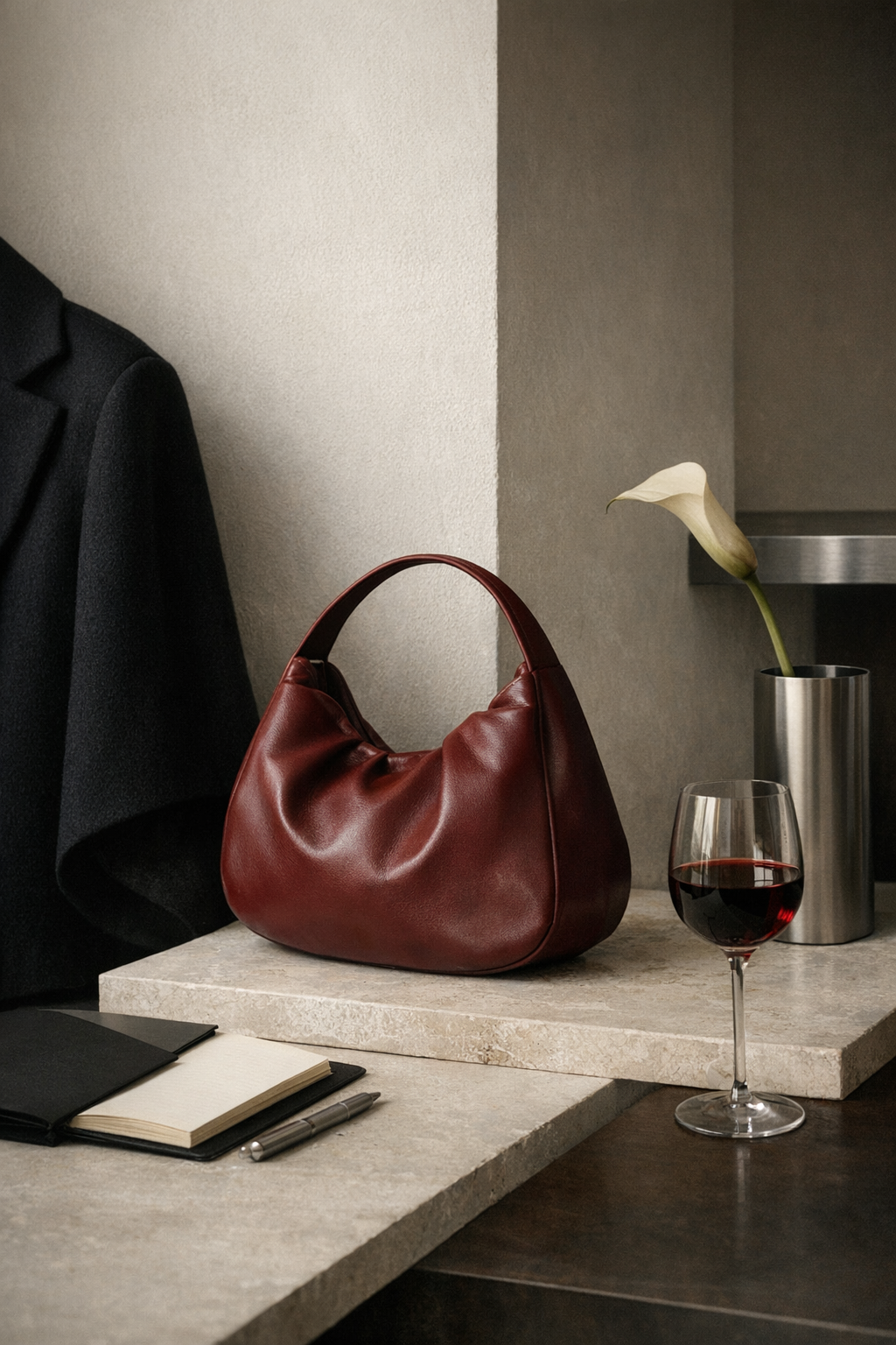 Deep oxblood leather bag